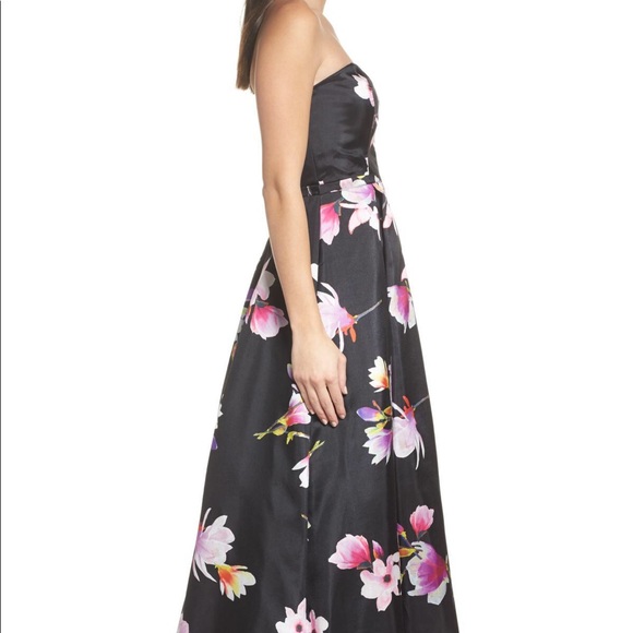 Sequin hearts butterfly floral strapless dress with sheer front - Picture 3 of 8